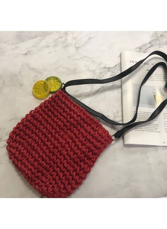 Loquat Ins Woven Bag Summer Beach Vacation Bag Crossbody Satchel-Color:Red  - Image 1