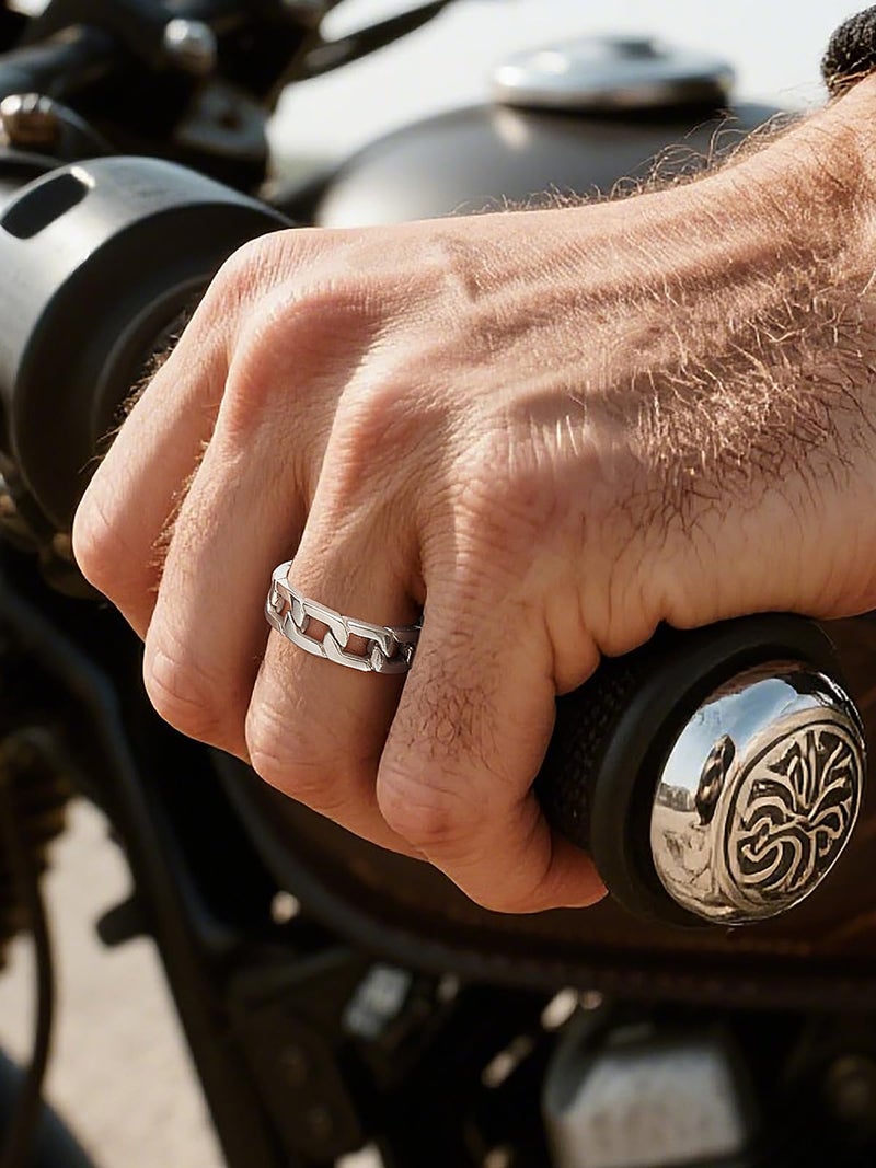 U7 Stainless Steel Mens Rings,Classic Silver Rings Cuban Link Chain Rings for Men Women Size 9 - Image 2