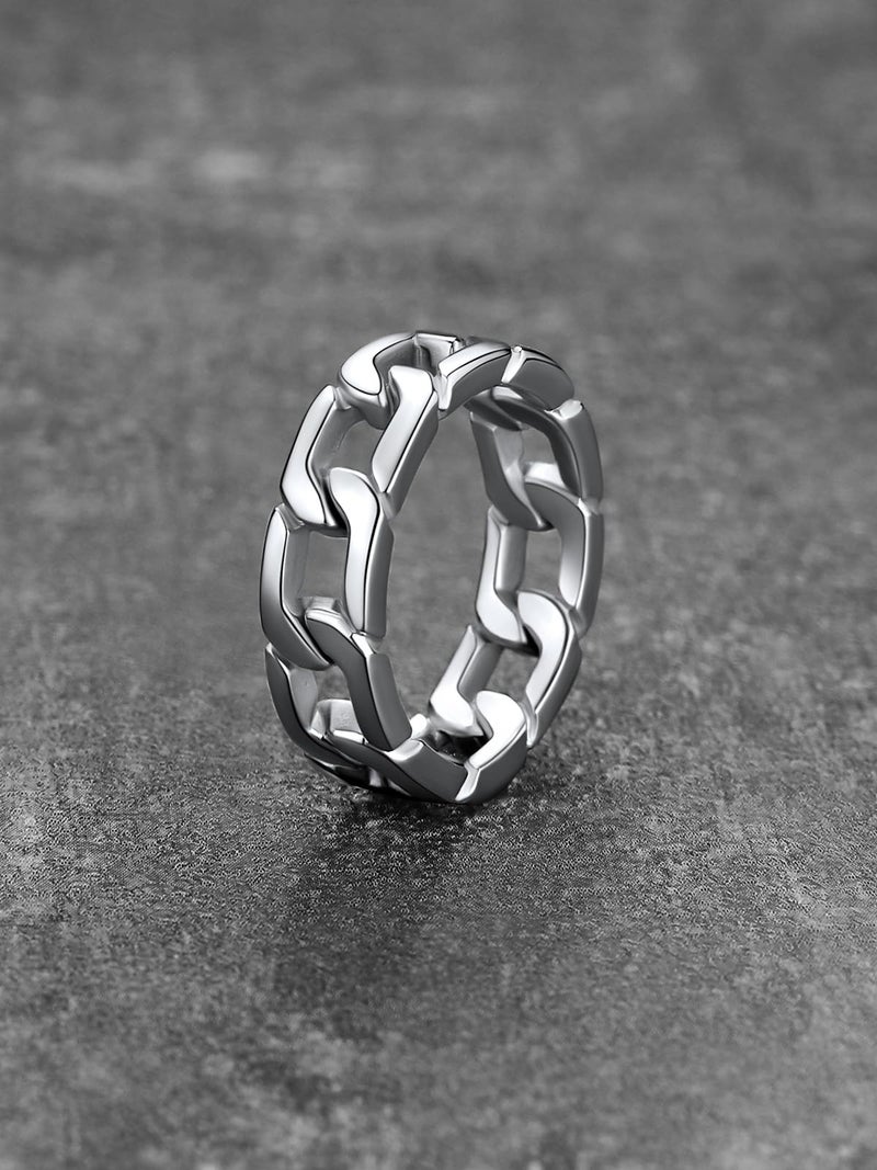 U7 Stainless Steel Mens Rings,Classic Silver Rings Cuban Link Chain Rings for Men Women Size 9 - Image 5