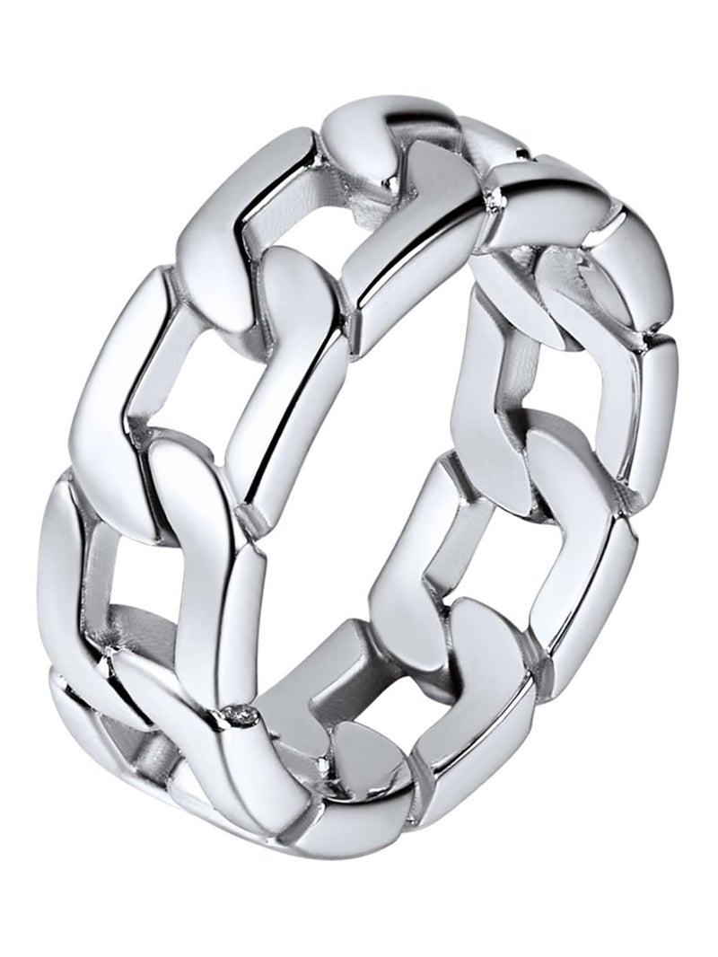 U7 Stainless Steel Mens Rings,Classic Silver Rings Cuban Link Chain Rings for Men Women Size 9 - Image 1