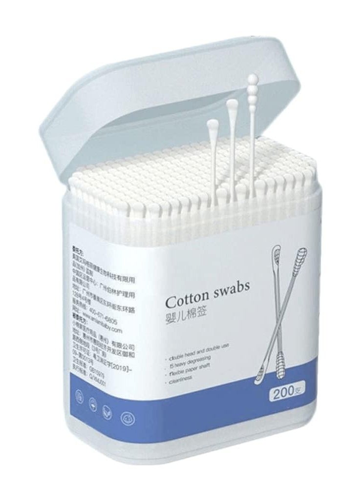 200Pcs Baby Cotton Swabs, Ear Cleaners, Biodegradable Baby Cotton Buds Kids Safety Swabs, Made of Safe Cotton, Double-headed Design, Applicator Cleaning Sticks Wax Cleaner for Baby Ear Nose Clean