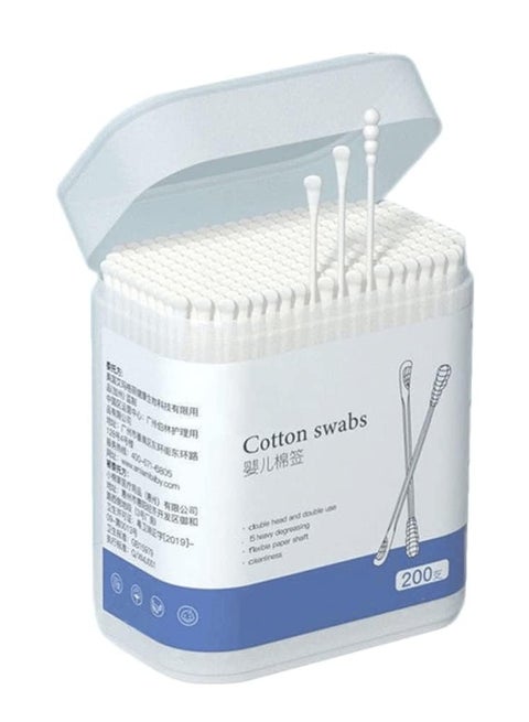 200 قطعة من اعواد قطنية للاطفال، منظفات الاذن، اعواد قطنية قابلة للتحلل البيولوجي، مسحات امنة للاطفال، مصنوعة من القطن الامن، تصميم مزدوج الرأس، عصي تنظيف الشمع لتنظيف الاذن والانف