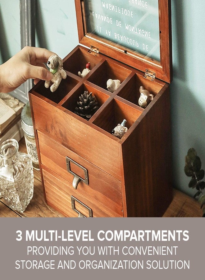 Primo Supply 6-Slot Jewelry Organizer - Wooden Storage Cabinet for Watches & Jewelries & - Rustic Desktop Accessory & Craft Storage Cabinet - Vintage Jewelry Holder w/Glass Display - Wood Jewelry Box - Image 4