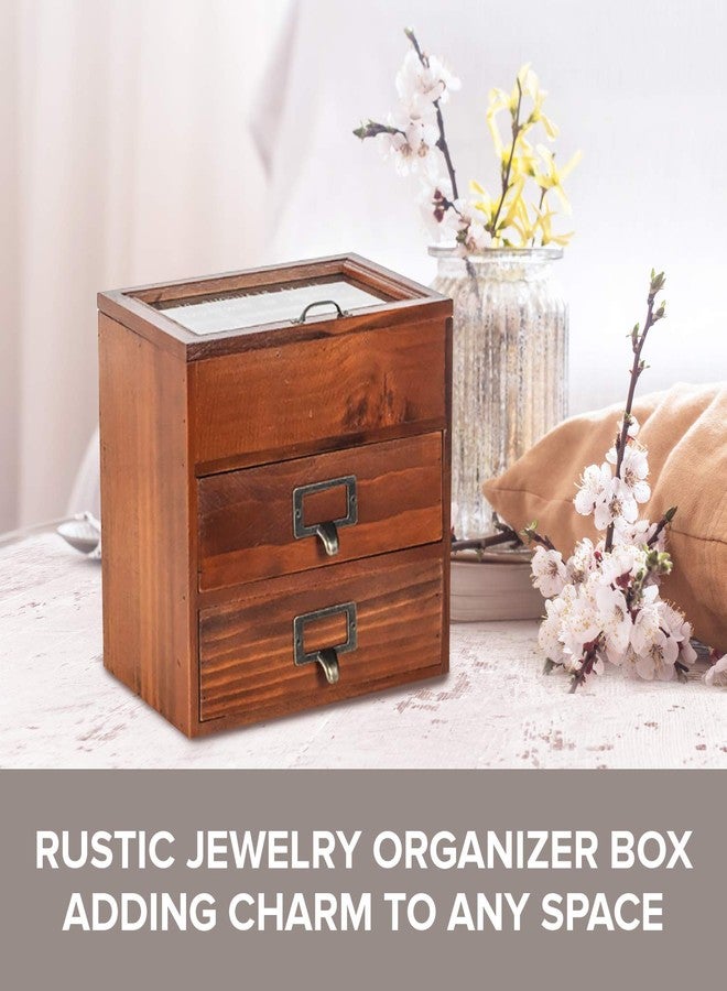 Primo Supply 6-Slot Jewelry Organizer - Wooden Storage Cabinet for Watches & Jewelries & - Rustic Desktop Accessory & Craft Storage Cabinet - Vintage Jewelry Holder w/Glass Display - Wood Jewelry Box - Image 3