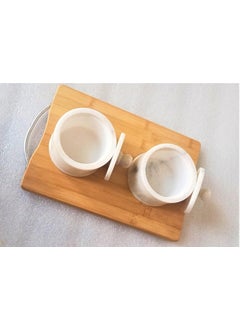 R&M R&M RM Marble Bowls with Lid on Wood Base Salt and Pepper Bowl by Rameshwaram Marble | Marble Box | 4inch Marble Storage Box with Lid | Wooden Plate  - Image 2