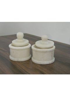 R&M R&M RM Marble Bowls with Lid on Wood Base Salt and Pepper Bowl by Rameshwaram Marble | Marble Box | 4inch Marble Storage Box with Lid | Wooden Plate  - Image 4