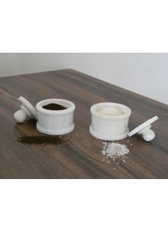 R&M R&M RM Marble Bowls with Lid on Wood Base Salt and Pepper Bowl by Rameshwaram Marble | Marble Box | 4inch Marble Storage Box with Lid | Wooden Plate  - Image 1