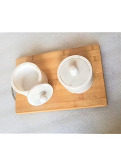 R&M R&M RM Marble Bowls with Lid on Wood Base Salt and Pepper Bowl by Rameshwaram Marble | Marble Box | 4inch Marble Storage Box with Lid | Wooden Plate  - Image 3