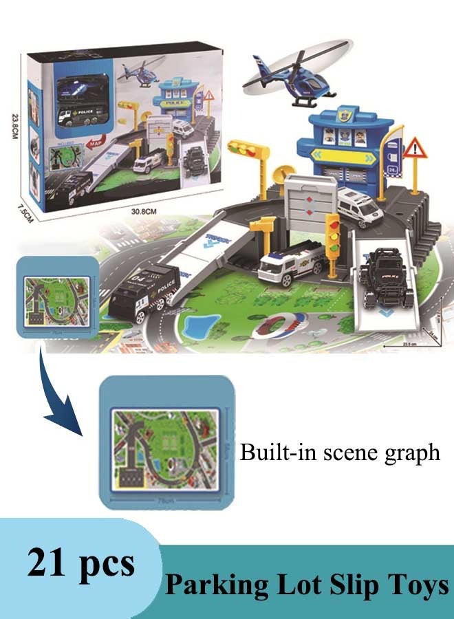 إيزي سو مرآب سيارات لعبة للأولاد من سن 3 سنوات فما فوق، سيارة مسار البناء، مرآب مثالي مع منصة هليكوبتر، هدايا عيد ميلاد، ألعاب حفلات، أزرق - Image 1