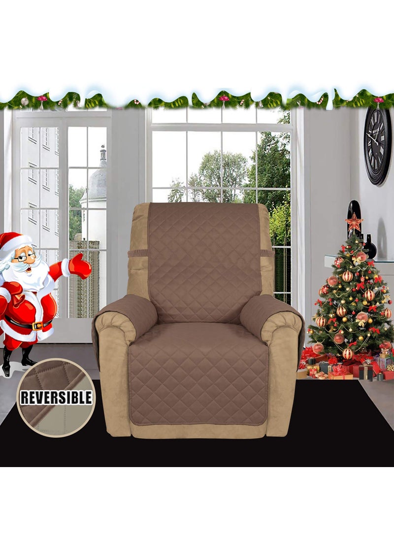 Easy-Going - Easy-Going Recliner Sofa Slipcover Reversible Sofa Cover Water Resistant Couch Cover Furniture Protector with Elastic Straps for Pets Kids Children Dog Cat (Recliner, Brown/Beige) - Image 1