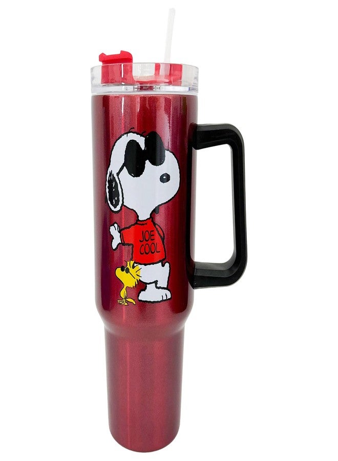 Spoontiques Peanuts Stainless Steel Travel Mug, 40oz - Double Wall Insulation, Sturdy Handle, Sliding Lock Travel Lid - Joe Cool