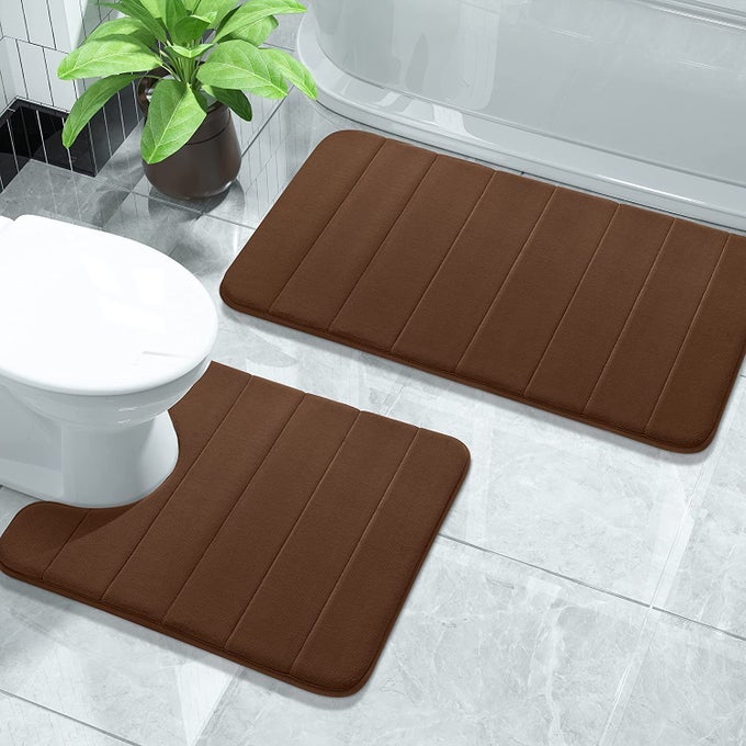 NONSLIP TUB WASHABLE BATHROOM BATH MATS RUGS WATER ABSORBENT, FAST DRY, SOFT, COMFORTABLE AND STYLISH | 20X24 + 20X32 INCH (2PIECE) (BROWN)