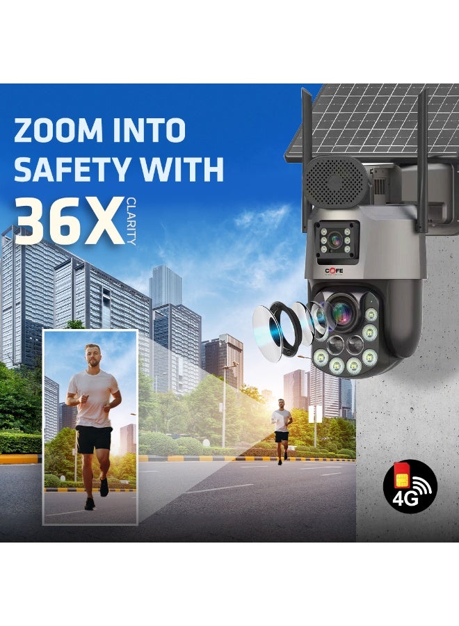 COFE 4G Solar Security Camera with SIM Card | 36X Zoom Dual Lens PTZ Outdoor CCTV | 24×7 Continuous Recording | 30W Solar Panel | AI Human Detection | Color Night Vision, Two-Way Audio. - Image 3