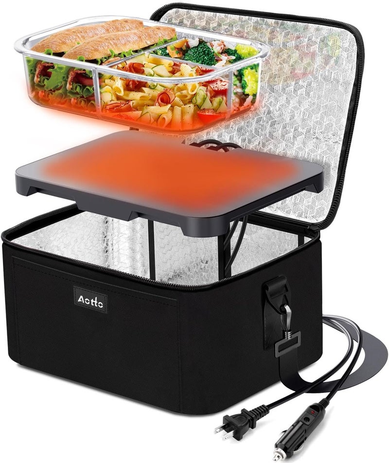 Aotto Electric Lunch Box Food Heater  12V24V110V 3in1 Portable Oven  Food Warmer Heated Lunch Box for Adults Cook Reheat Keep Meals Warm for Car Truck Office Travel Home  Black - Image 1