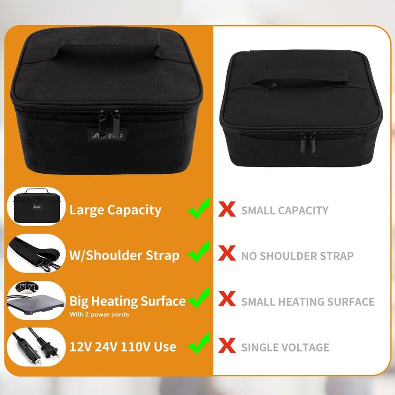Aotto Electric Lunch Box Food Heater  12V24V110V 3in1 Portable Oven  Food Warmer Heated Lunch Box for Adults Cook Reheat Keep Meals Warm for Car Truck Office Travel Home  Black - Image 3