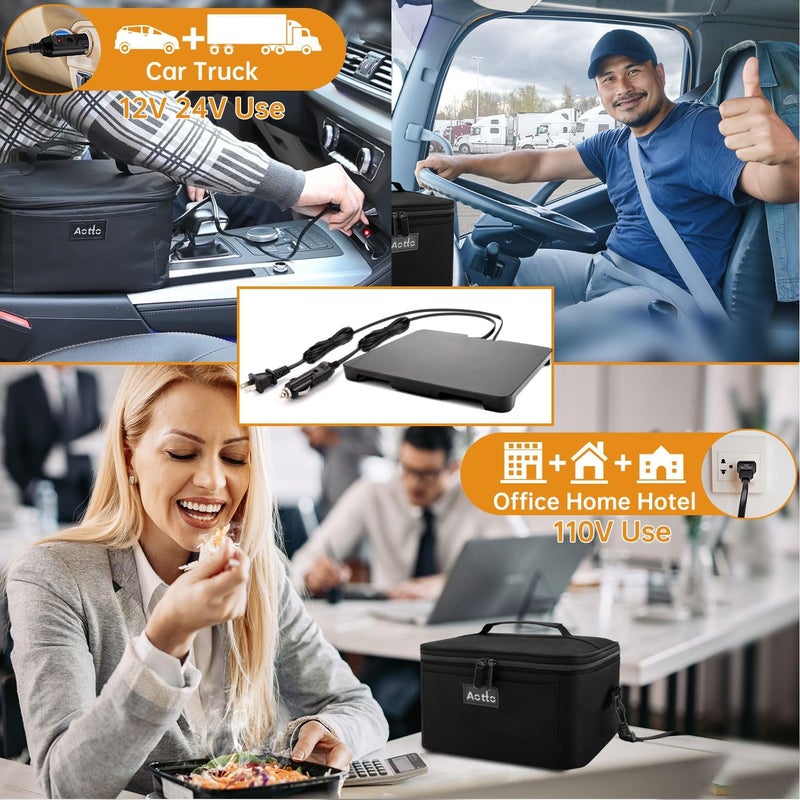 Aotto Electric Lunch Box Food Heater  12V24V110V 3in1 Portable Oven  Food Warmer Heated Lunch Box for Adults Cook Reheat Keep Meals Warm for Car Truck Office Travel Home  Black - Image 2
