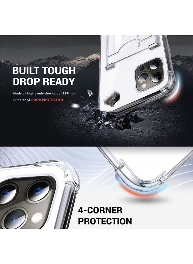 Shields Up Designed for iPhone 13 Pro Case, Minimalist Wallet Case with Card Holder [3 Cards] & Ring Kickstand/Stand, [Drop Protection] Slim Protective Cover for Apple iPhone 13 Pro (6.1 inch), Clear - Image 1