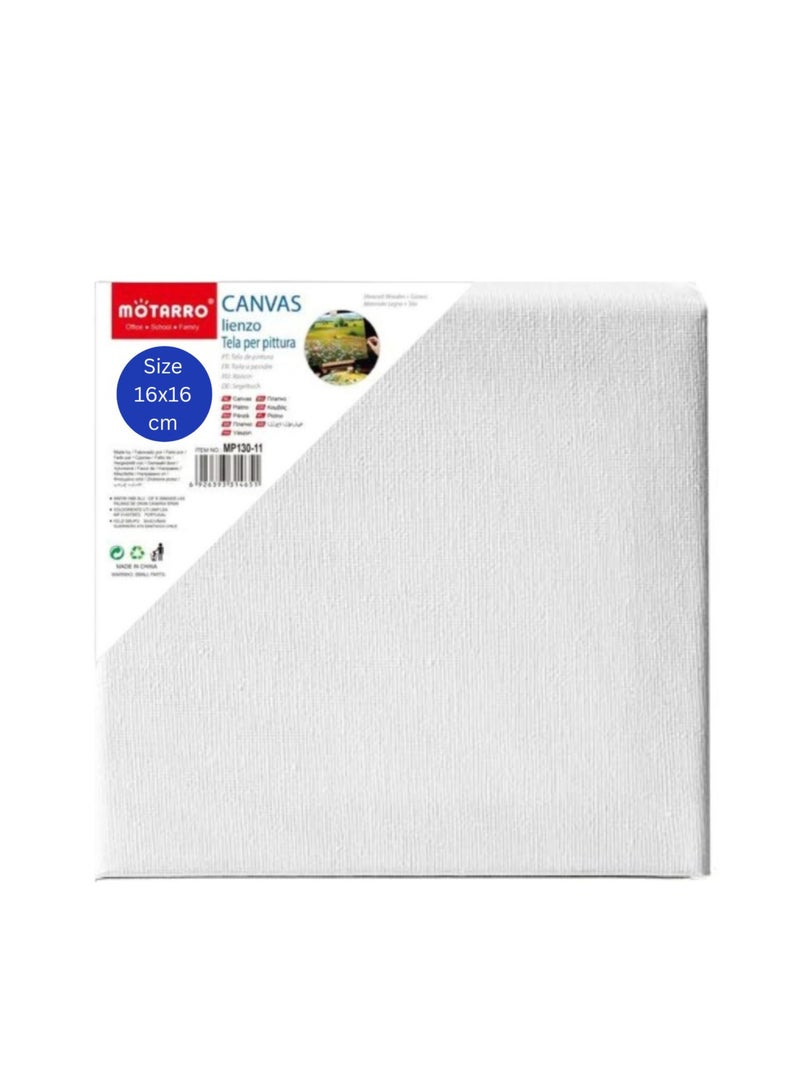 MOTARRO Stretched Canvas 16X16CM  White Cotton Artist Canvas Boards for Painting Acrylic Pouring Oil Paint Dry & Wet Art Media  - Image 1