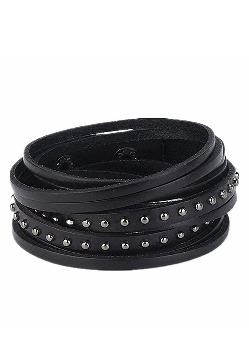 Leather Cuff Bracelet Punk Braided Bracelets Rock Leather Wristbands Adjustable Wrap Bracelet for Men, Women - Image 1