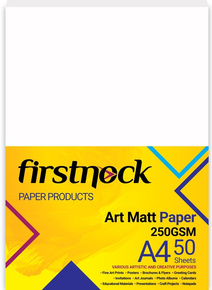 فيرستنوك ورق أبيض سميك A4 250 جرام، 50 ورقة، لمسة نهائية غير لامعة للكتيبات والنشرات والمطبوعات الفنية والمواد التعليمية والدعوات والقوائم وورق أبيض فارغ - Image 1