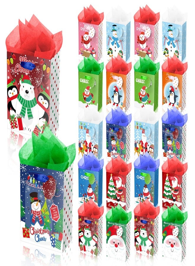 XiaosRen 20Pcs Mini Chirstmas Gift Bags with Tissue Paper and Tag, Small Paper Bags with Handles Assorted Cute Christmas Design for Xmas Holiday Presents Wrapping. - Image 1
