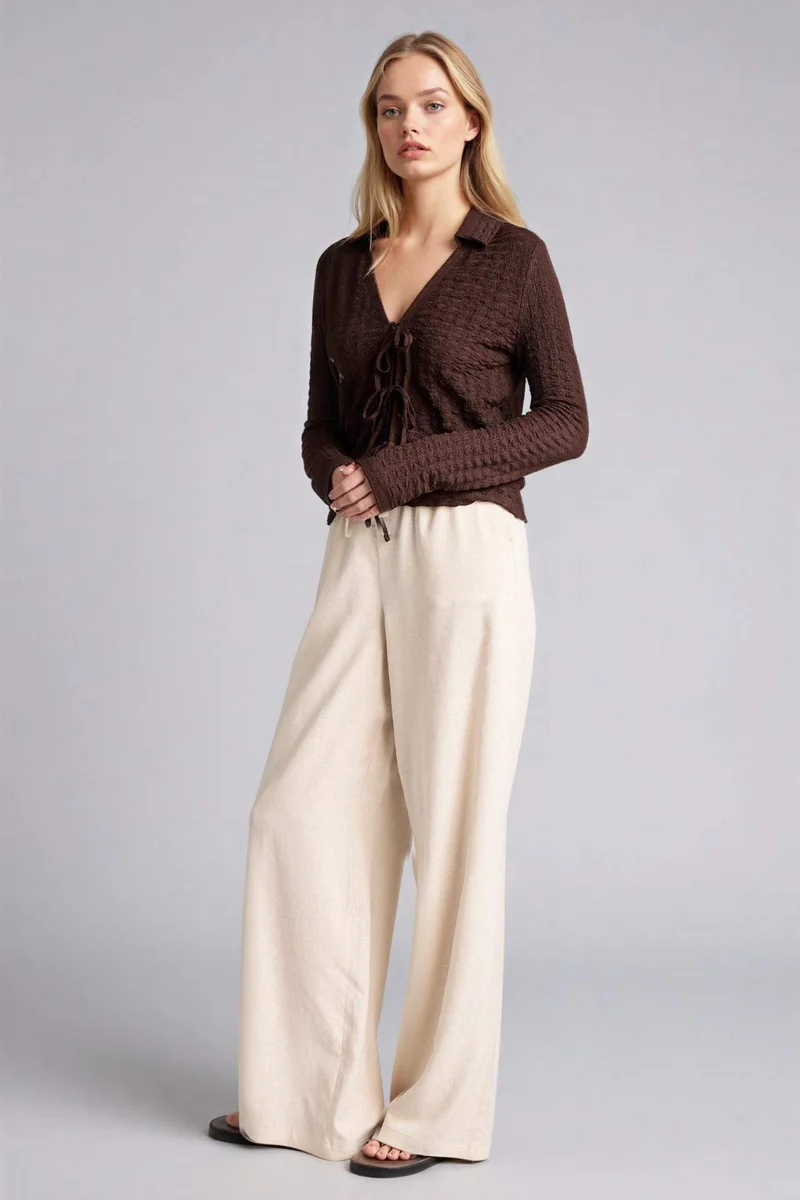 DeFacto Wide Leg Double Pocket Linen Blended Trousers