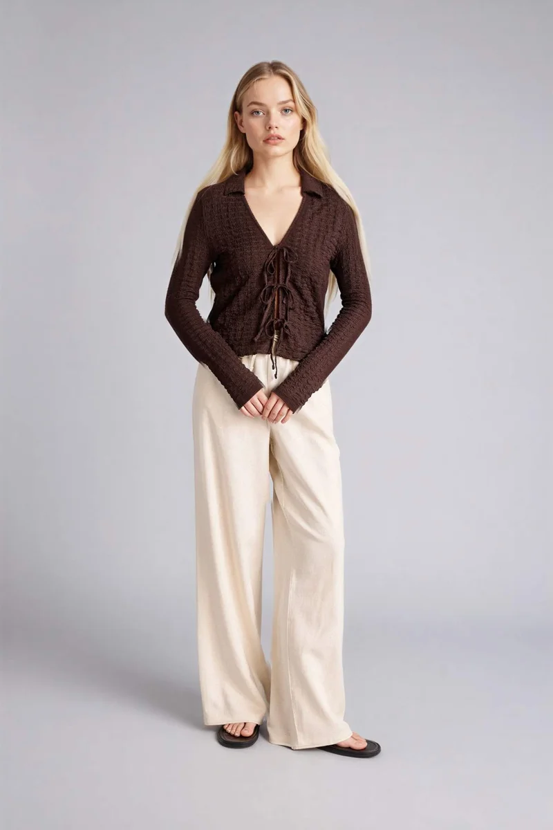 DeFacto Wide Leg Double Pocket Linen Blended Trousers