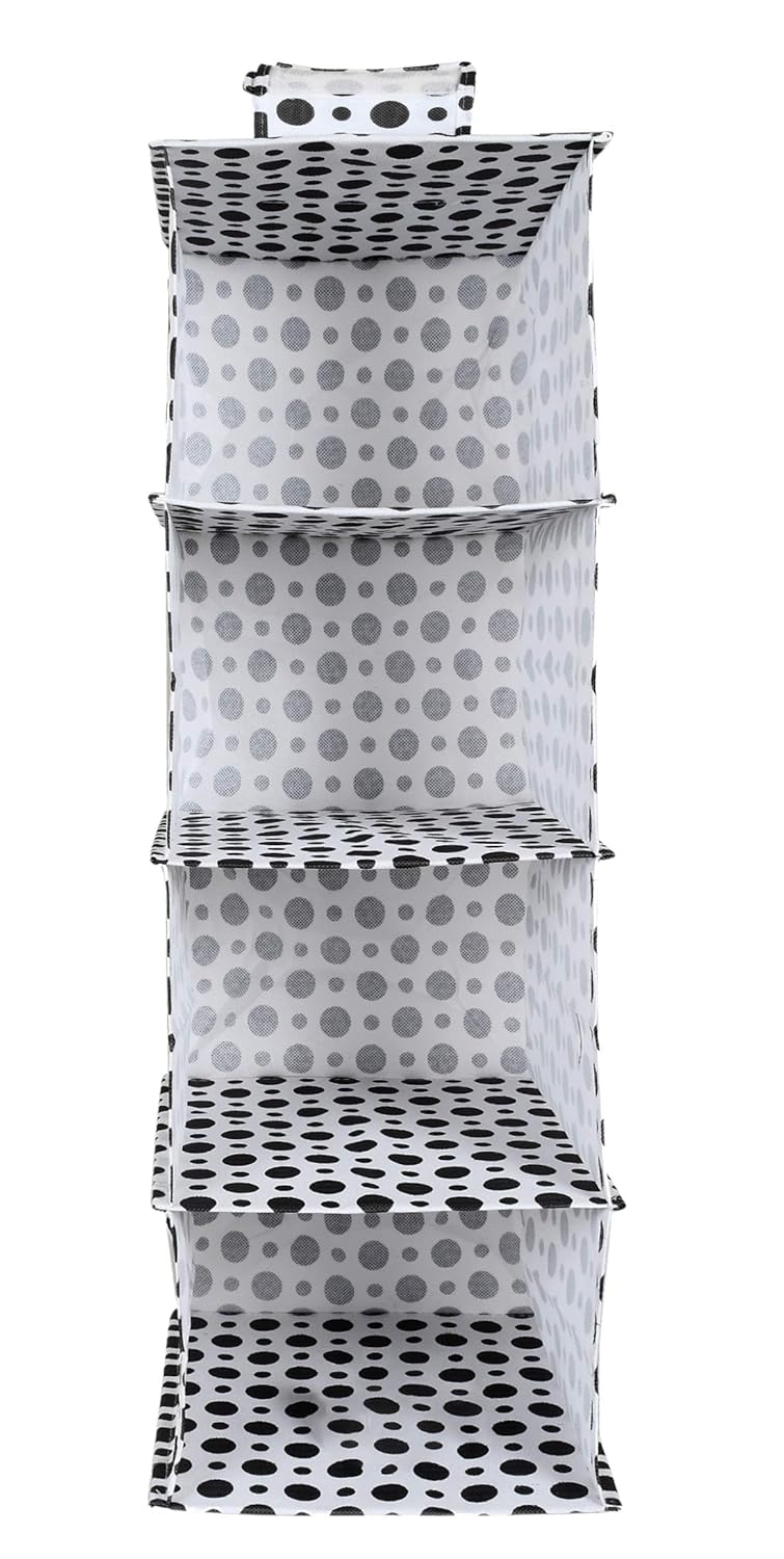 Kuber Industries Dot Print 4 Shelf Closet Hanging Organizer 4 Tier Closet Wardrobe Organizer Black WhiteKULUG15337 - Image 4