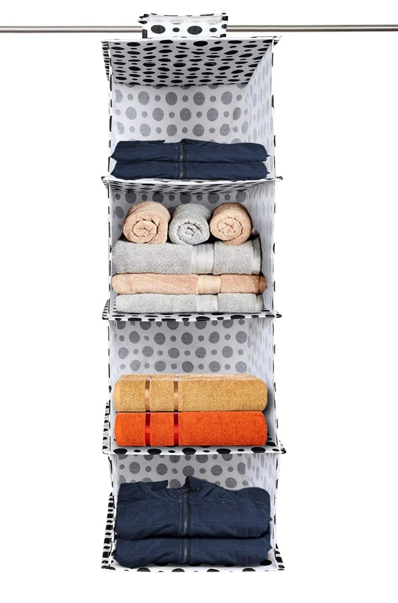 Kuber Industries Dot Print 4 Shelf Closet Hanging Organizer 4 Tier Closet Wardrobe Organizer Black WhiteKULUG15337 - Image 1