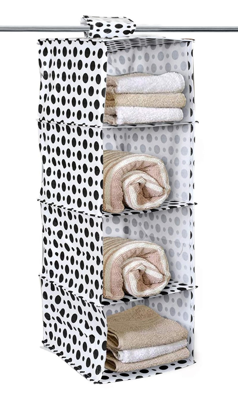 Kuber Industries Dot Print 4 Shelf Closet Hanging Organizer 4 Tier Closet Wardrobe Organizer Black WhiteKULUG15337 - Image 5