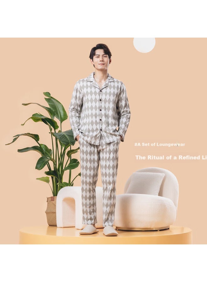 Your Sun Yiershuang 100% Cotton Men's Pajama Set Homewear With Lapel Collar - Image 2