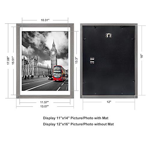 IkaLede 12x16 Rustic Picture Frames Display 11x14 Pictures with Mat or 12x16 Photos without Mat Solid Wood Grain Picture Frames Wall Art for Living Room Wall Mounting Decor - Image 2