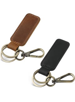 Depend Genuine Leather Car Keychain, 2PCS Universal Key Fob Keychain Leather Key Chain Holder For Men And Women, 360 Degree Rotatable With Anti-Lost Ring, Vintage Carabiner Clip (Brown And Black)  - Image 1