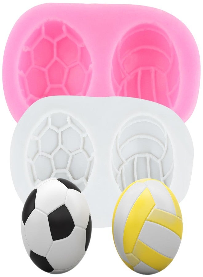 RFGHAC Sports Ball Fondant Molds Football Silicone Mold Volleyball Chocolate Mold for Cake Decorating Cupcake Topper Candy Sugar Gum Paste Polymer Clay Set Of 2 - Image 1