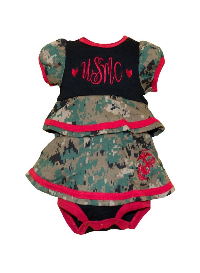 TROOPER Woodland USMC Ruffle Dress for Baby Girls - Embroidered Logo & EGA Officially Licensed (9-12 Month) Camo