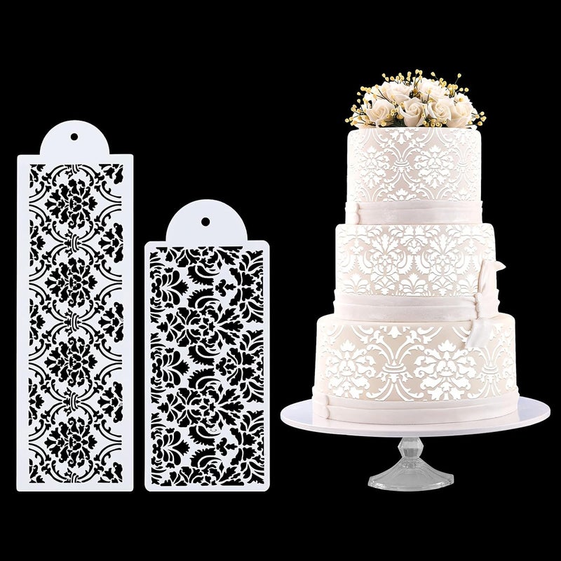 FVVMEED 2 Pieces Cupcake Stencil Cake Side Decorating Templates Powdered Sugar Sieve Template Wedding Cake Decor Flower Edge Molding, Lace Decoration Stencils Food Grade Plastic Mold Baking Tool - Image 1