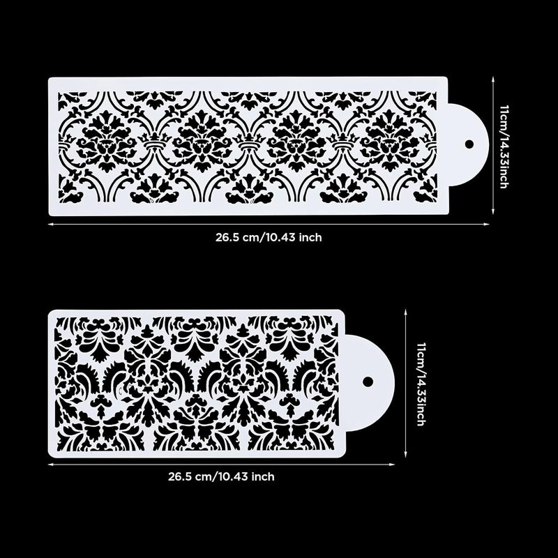 FVVMEED 2 Pieces Cupcake Stencil Cake Side Decorating Templates Powdered Sugar Sieve Template Wedding Cake Decor Flower Edge Molding, Lace Decoration Stencils Food Grade Plastic Mold Baking Tool - Image 3