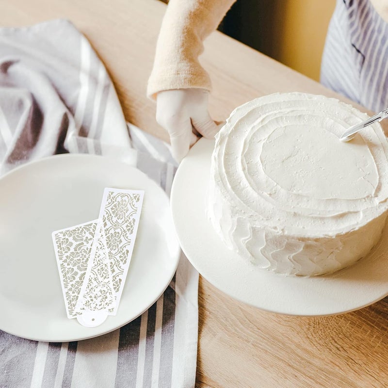 FVVMEED 2 Pieces Cupcake Stencil Cake Side Decorating Templates Powdered Sugar Sieve Template Wedding Cake Decor Flower Edge Molding, Lace Decoration Stencils Food Grade Plastic Mold Baking Tool - Image 5