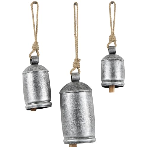 Deco 79 Rustic Metal Cowbell Decorative Bells, 5", 4", 3"H, Silver - Image 1