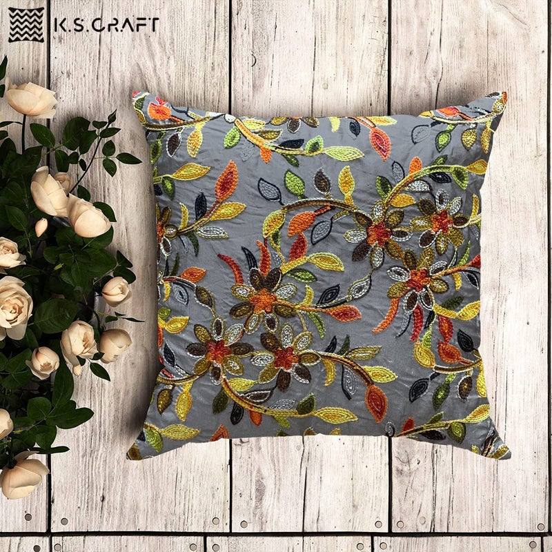 K.S. CRAFT KSCRAFT Kashmiri Fabric Throw Pillow CoverCushion CoverSet of 5 PCSSize16x16 INCH40x40 CMSColorSilver - Image 2