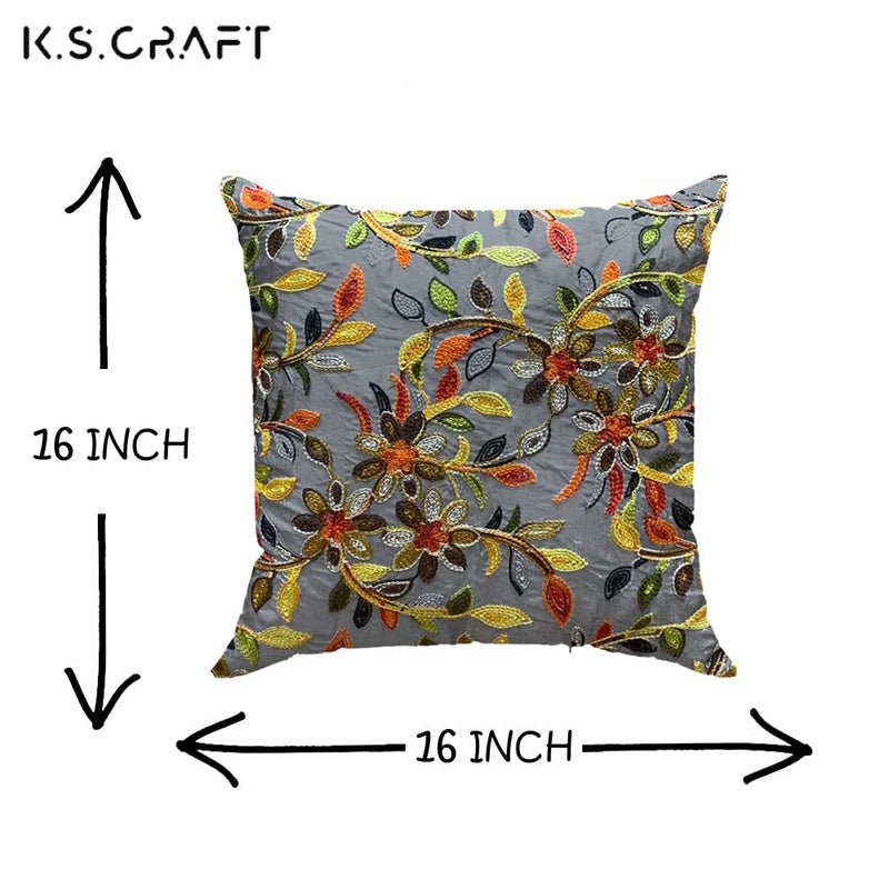 K.S. CRAFT KSCRAFT Kashmiri Fabric Throw Pillow CoverCushion CoverSet of 5 PCSSize16x16 INCH40x40 CMSColorSilver - Image 3