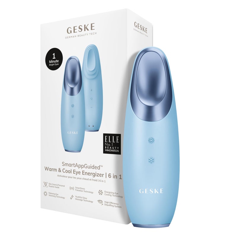 GESKE SmartAppGuided Warm Cool Eye Energizer 6 in 1 Heated Eye Massager Combat Dark Circles UnderEye Bags Refresh Droopy Eyelids AntiStress Relaxation Sonic Massaging
