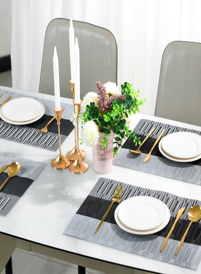 flohar Placemats Set of 6，Non-Slip PVC Weave Table Mats Easy to Clean，Heat Resistant Place Mats for Kitchen Dining Table Decoration Indoor Outdoor，Black Gray - Image 5