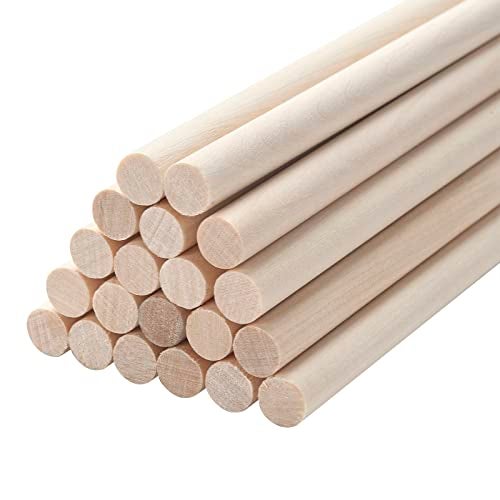 Wooden Dowels Round Wood Dowel Rods 38 x 15 Inch 20PCS Macrame Dowel Wooden Sticks for Crafts Unfinished Hardwood Sticks for Arts and DIYers Crafting Tiered Cake Support and Wedding Ribbon Wands