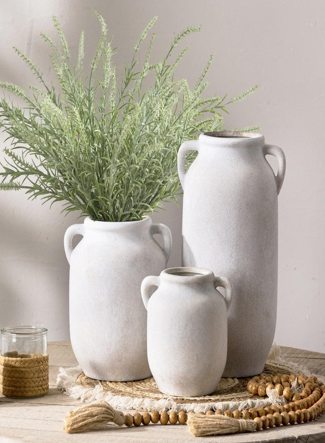 Vanselia Large Flower Vase Home Decor - 12 inch Tall Ceramic Farmhouse White Rustic Table Vases with Handle Living Room Decoration Decorative Modern Vintage for Floor Kitchen Shelf Coffee Dining Desk Fireplace - Image 3