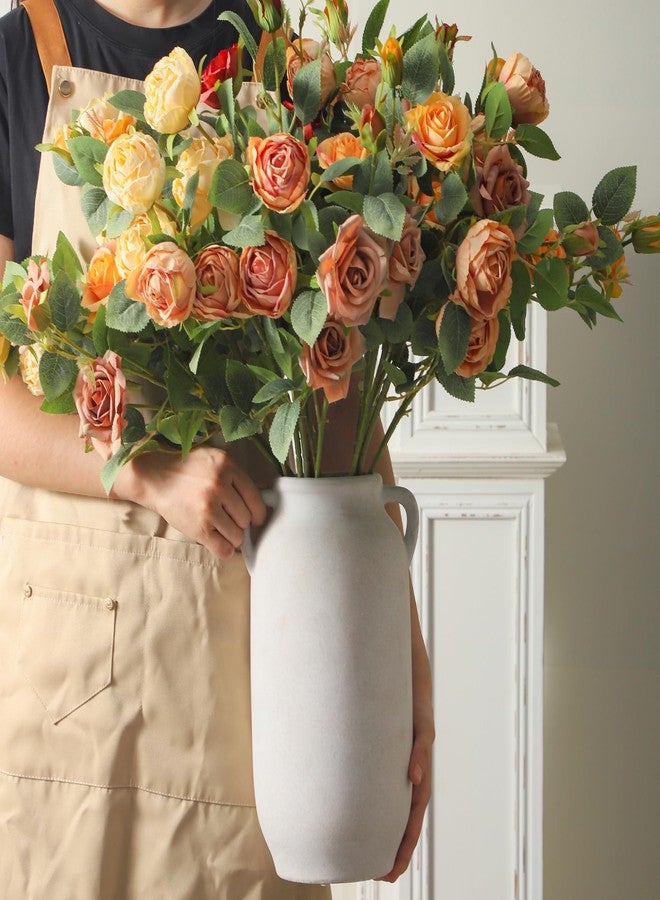 Vanselia Large Flower Vase Home Decor - 12 inch Tall Ceramic Farmhouse White Rustic Table Vases with Handle Living Room Decoration Decorative Modern Vintage for Floor Kitchen Shelf Coffee Dining Desk Fireplace - Image 4