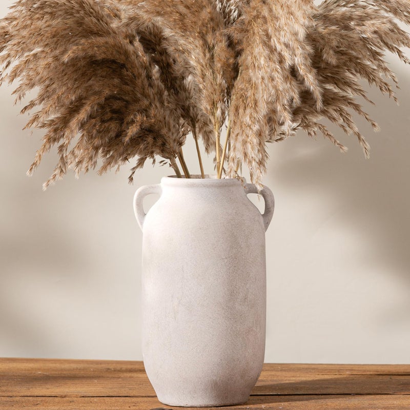 Vanselia Large Flower Vase Home Decor - 12 inch Tall Ceramic Farmhouse White Rustic Table Vases with Handle Living Room Decoration Decorative Modern Vintage for Floor Kitchen Shelf Coffee Dining Desk Fireplace - Image 1