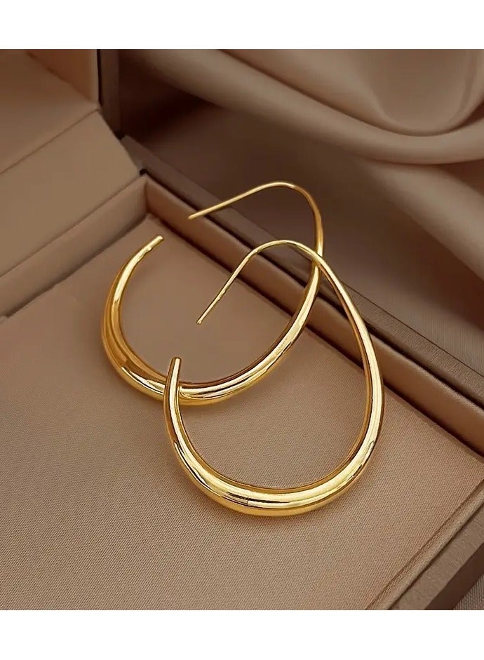 Ready For Chai Women's Hypoallergenic Stainless Steel Interlocking Loop Hoops - Minimalist Water Drop Dainty Earrings, Anti-Fade & Comfortable, Matte Black or Golden-Toned, Everyday & Party Jewelry, Durable & Versatile, Sensitive Light Beige Safe, Elegant Gift for Women - Image 1