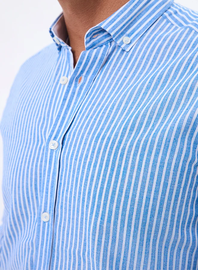 FELIX HARDY Sax Men's Cotton Linen Blend Long Sleeve Shirt for Men | Best Price UAE