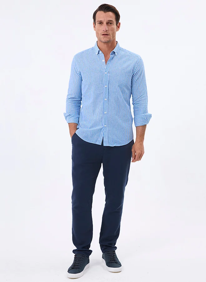 FELIX HARDY Men's Cotton Linen Blend Long Sleeve Shirt